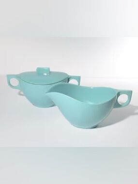 Vintage MCM Melmac Cream & Sugar Set Turqouise
